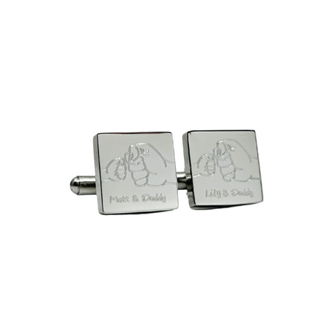 Personalised Engraved Square Silver Knuckles Dad Cufflinks