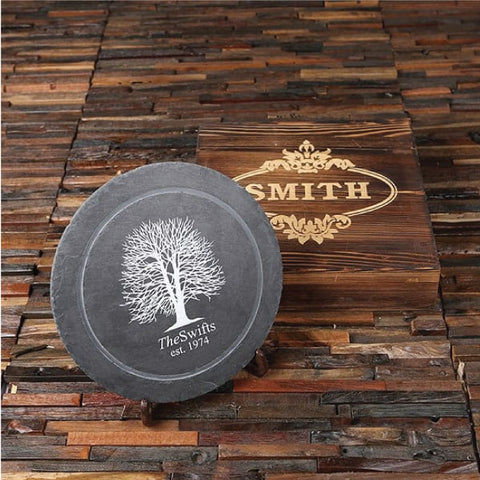 Round Commemorative Slate Sign Plaque With Wood Gift Box